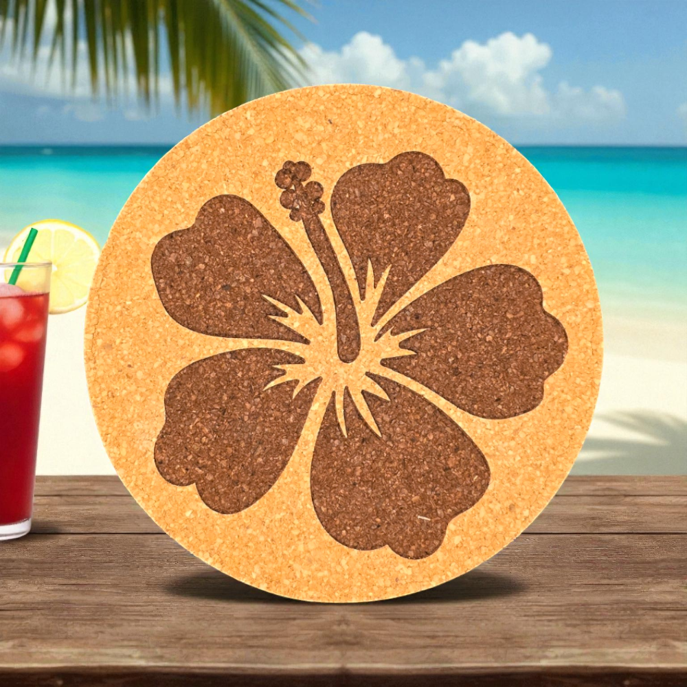 Tropical Cork Coaster - Hibiscus Flower