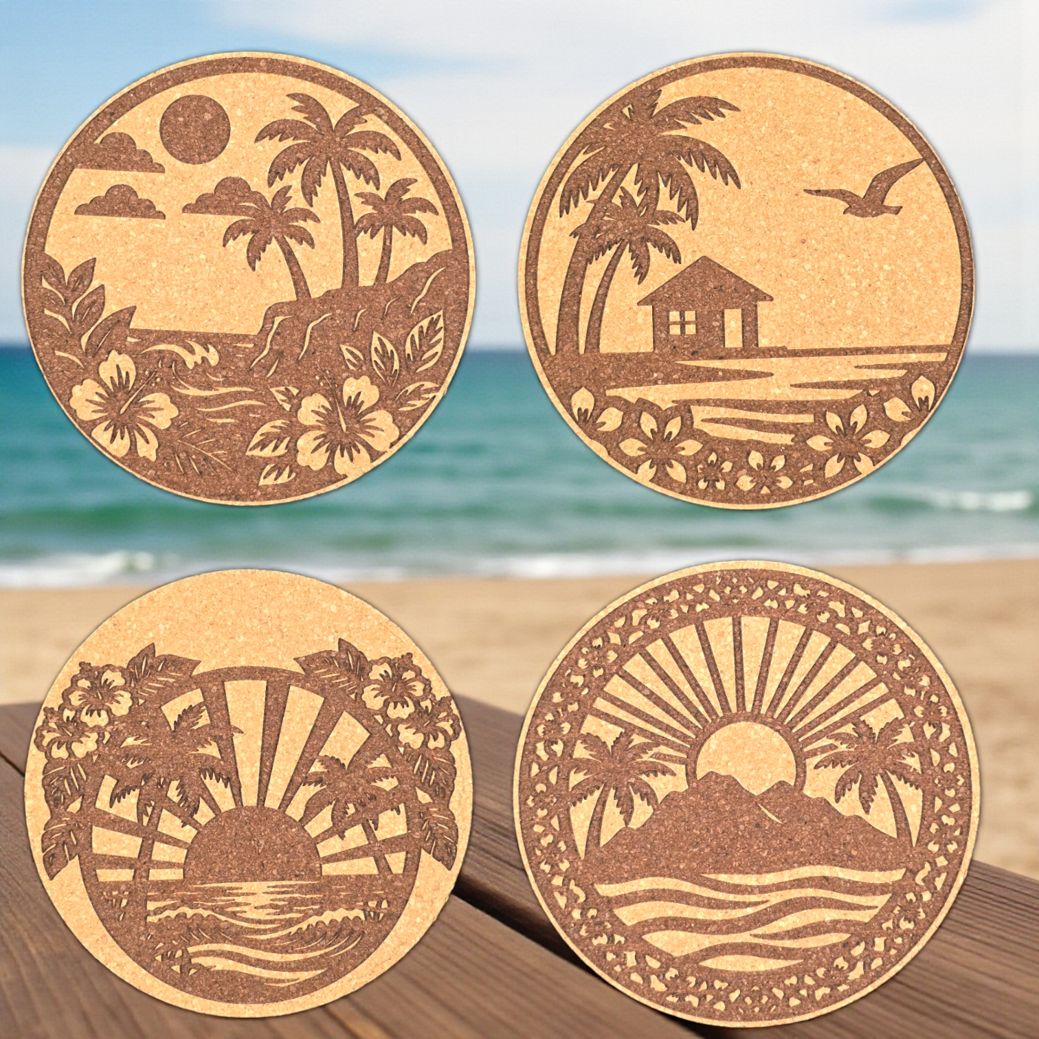 Hawaiian cork coasters Set