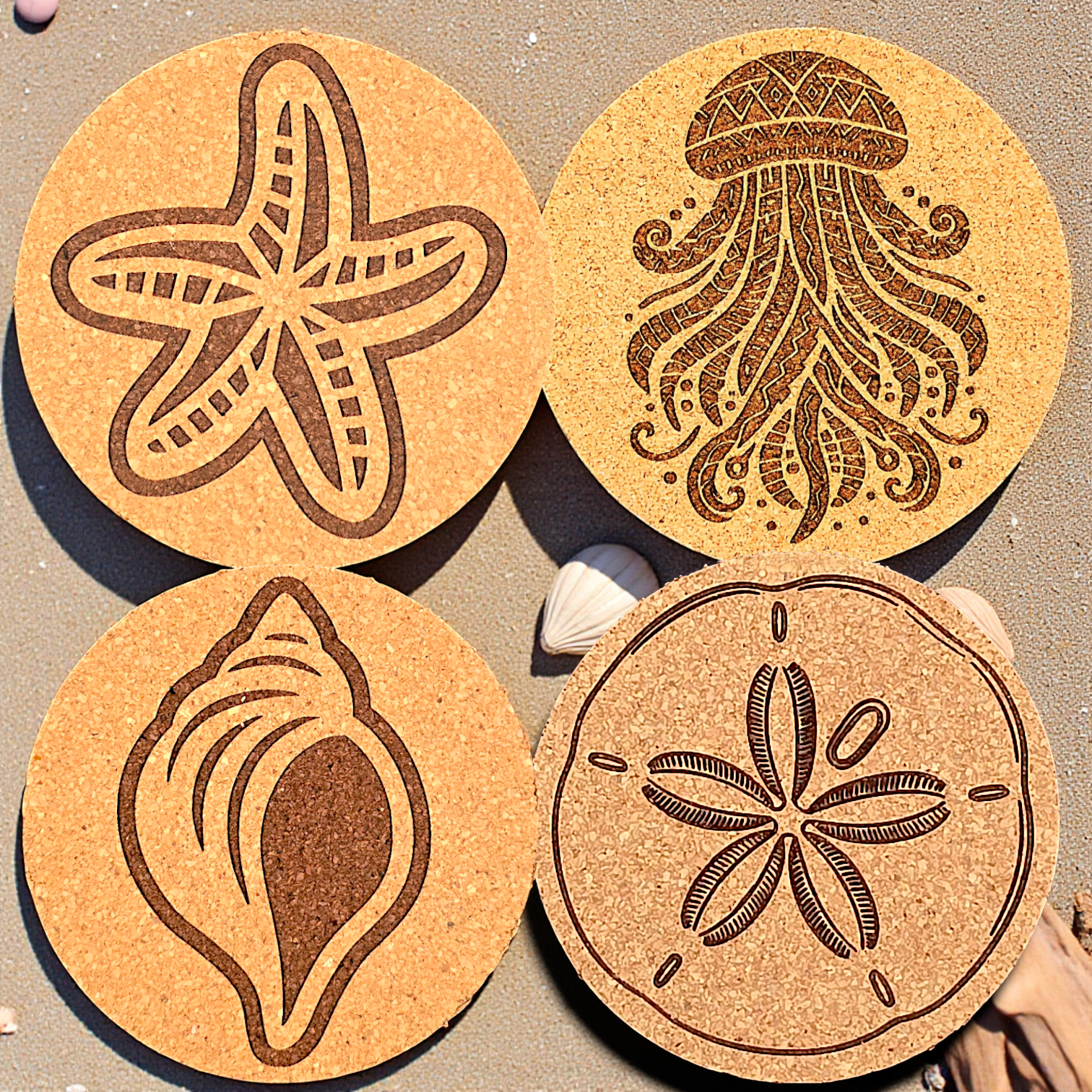 Coastal Cork Coaster Set