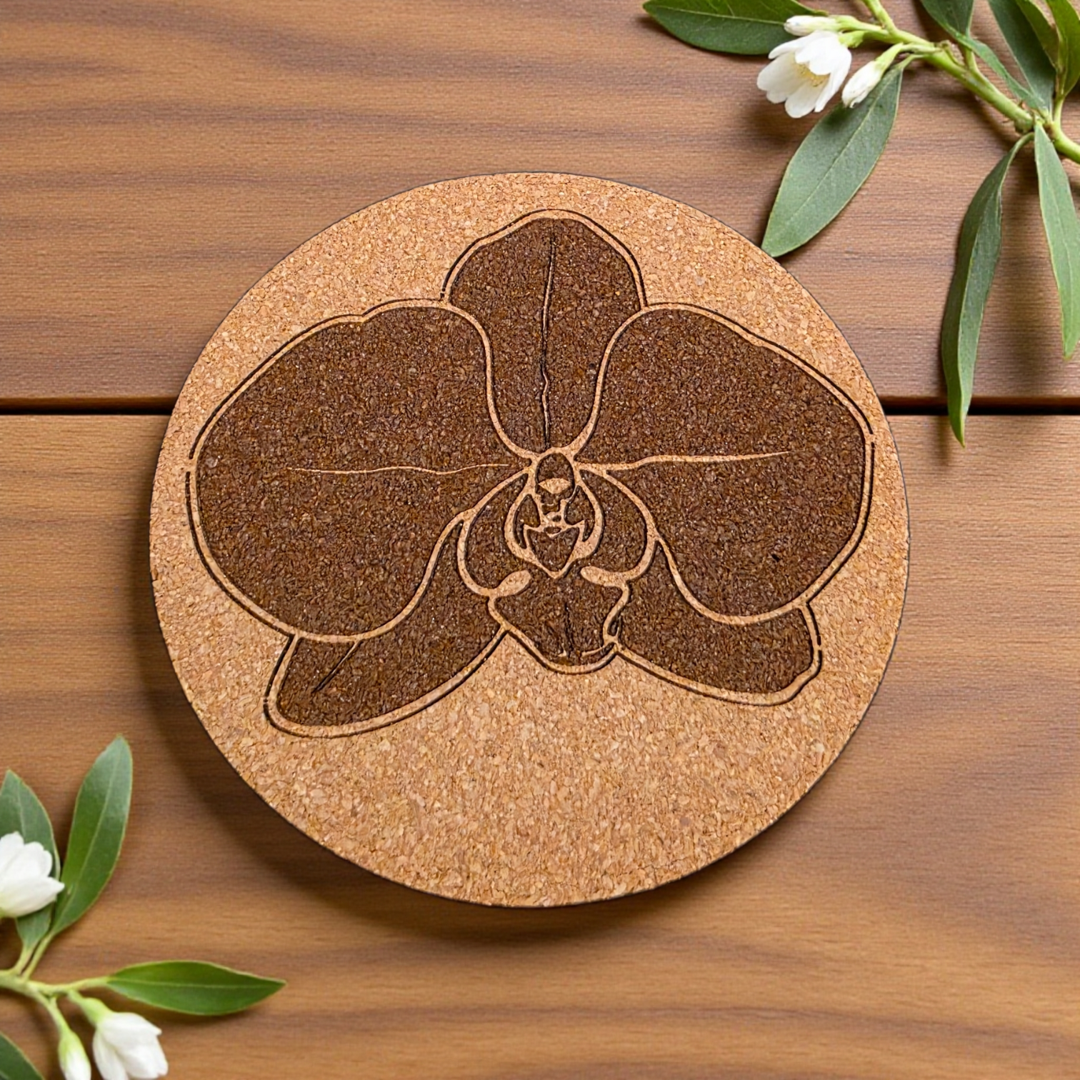 Orchid cork coaster