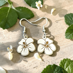 Laser Engraved Hibiscus Dangle Earrings