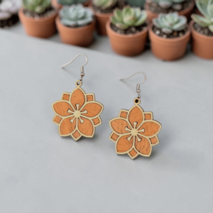 Star Flower Mohagany Inlay Dangle Earrings