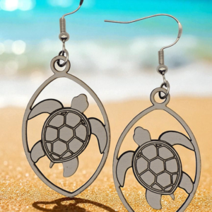 Hawaiian Honu Sea Turtle White Wood Dangle Earrings