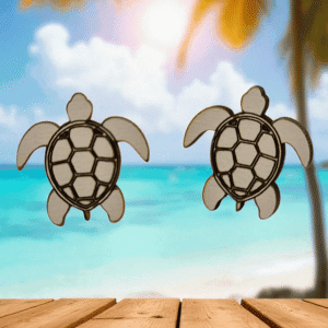 White MDF wooden sea turtle stud earrings with laser-engraved shell details
