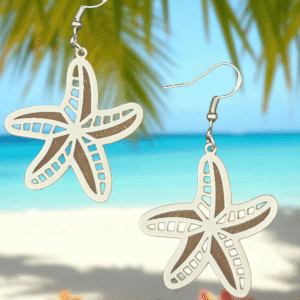 Pair of two-tone laser-cut wooden starfish earrings